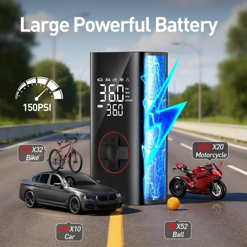 Vista 2 de Inflador de Neumáticos Compresor de Aire Portátil - Bomba de Aire Inalámbrica de 150PSI para Neumáticos de Coche, Inflador de Neumáticos Portátil