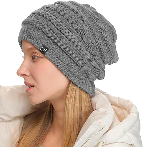 Vista 67 de C.C Winter Oversized Beanie Hat with Fuzzy Lining – Thick Knit Thermal Beanie for Cold Weather, Soft Warm Fleece Lined Cap