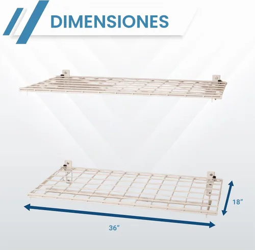 Vista 3 de Hyloft Paquete de 2 estantes de garaje de pared de acero resistente, ajustable de 36 x 18 pulgadas, incluye barra para colgar, carga máxima de Blanco