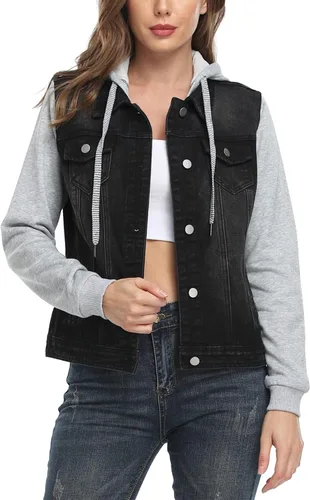 Vista 2 de MISS MOLY Chaqueta de mezclilla con capucha y cordón en capas para mujer