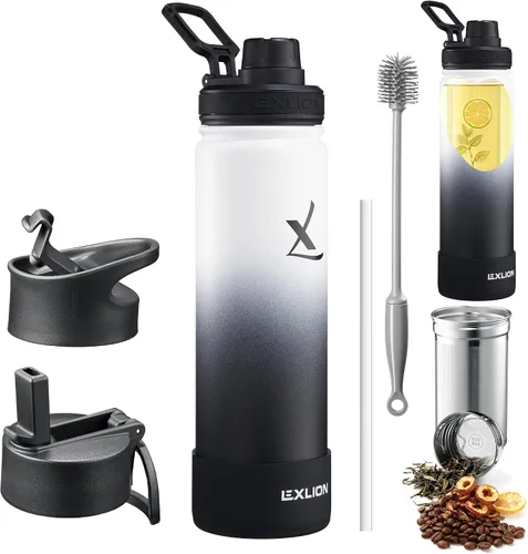 Vista 6 de Lexlion Botella de agua de 14 onzas, de acero inoxidable con aislamiento de triple pared, resistente al olor y a la tensión, botella reutilizable, 1