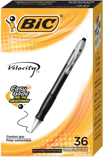 Vista 7 de BIC Velocity - Bolígrafo retráctil, punta media (0.039 pulgadas), negro, 36 unidades Retractable Design for Convenience, Plastic Resin Barrel for