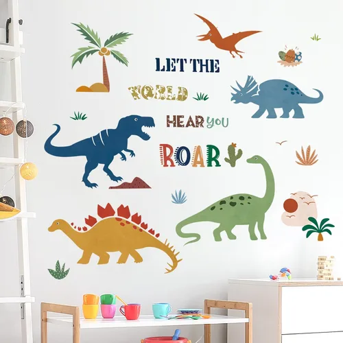 Vista 3 de decalmile Calcomanías de Pared de Dinosaurio Boho Pegatinas de Pared de Dinosaurio y Palmera Guardería de Bebé Dormitorio de Niños Sala