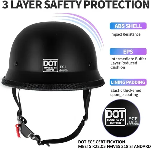 Vista 3 de Casco de motocicleta de estilo alemán, casco de media concha para adultos, hombres y mujeres, casco de motocicleta ligero retro aprobado por DOT