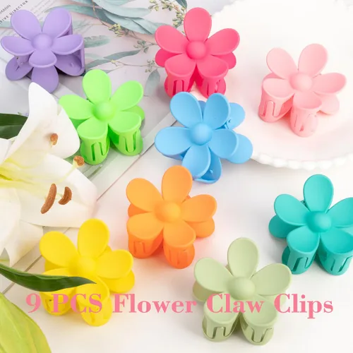 Vista 3 de Pinzas para el cabello de flores para mujer, 9 pinzas mate con agarre fuerte para cabello grueso y fino, antideslizantes, 9 estilos