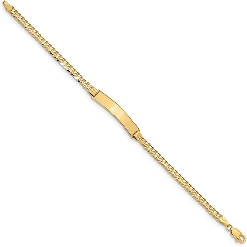 Vista 2 de Pulsera de identificación de eslabones cubanos planos de oro amarillo de 14 quilates con cierre seguro de langosta (0.217in), Oro