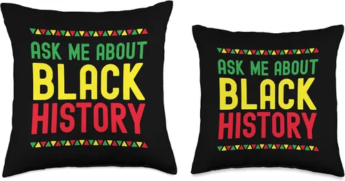 Vista 3 de Black History Month African Pride Apparel Ask Me About Black History Afro African Throw Pillow, 16x16, Multicolor