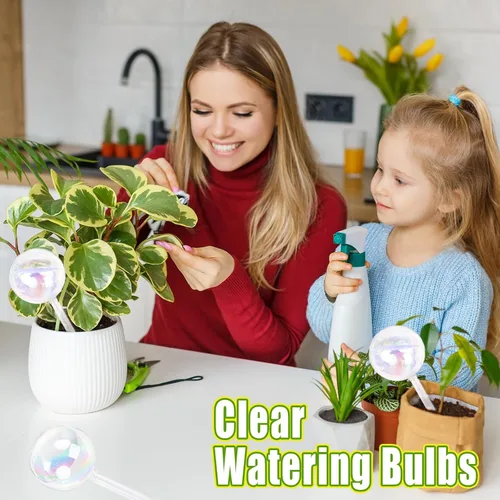 Vista 7 de Pynqdfu 2 globos de riego de plantas, dispositivos de riego de vidrio degradado de arco iris, accesorios de plantas de riego automático