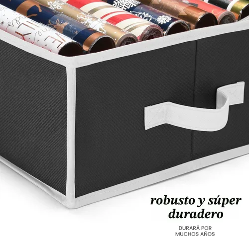 Vista 6 de Organizador de papel de regalo de alta calidad, soporte para papel de regalo con bolsillos adicionales para decoraciones navideñas, asas reforzadas