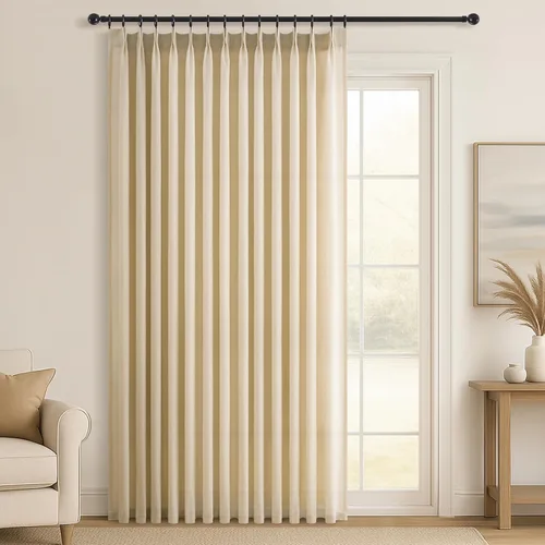 Vista 48 de Topfinel 2 paneles de cortinas plisadas de lino beige y blanco de 63 pulgadas de largo, para dormitorio y sala de estar, cortinas semitransparentes
