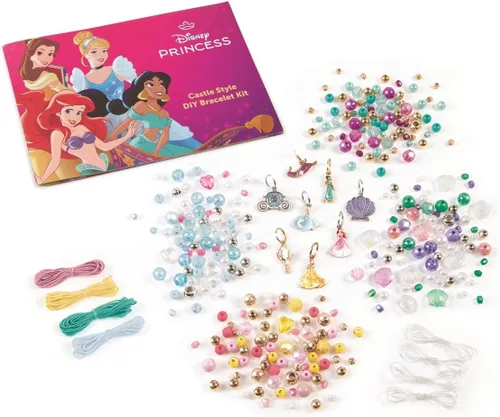 Vista 3 de Make It Real: Disney Princess: Kit de Pulseras de Bricolaje Estilo Castillo - Juego de Joyería de 332 Piezas, Crea 12 Pulseras, 8 Dijes Exclusivos