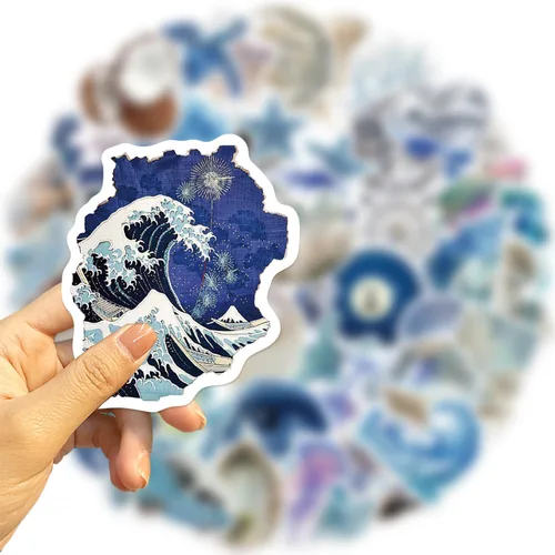 Vista 2 de YOKSAS 50 calcomanías azules impermeables para botellas de agua y portátiles, calcomanías estéticas de moda para Mac, computadora, teléfono