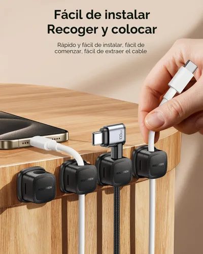 Vista 7 de Paquete de 30 clips magnéticos para cables Organizador de cables, correas para cables ajustables y suaves, accesorios de gestión de cables Rocoren