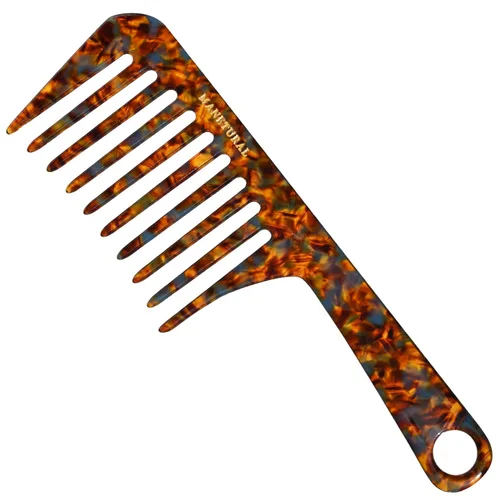 Vista 10 de D1 Peine de mango de dientes anchos para cabello rizado Eleva, conserva el rizo, suaviza el cabello. Peine de acetato (morado brillante)
