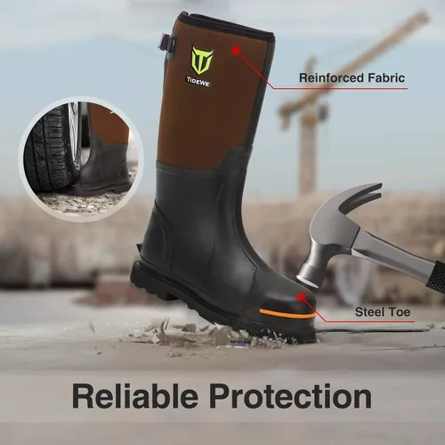 Vista 3 de TideWe - Bota de trabajo de goma para hombre con punta y caña de acero, resistente al agua, antideslizante, bota de caza de neopreno de 0.236in