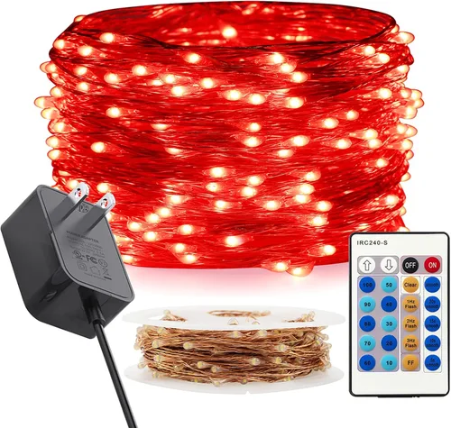 Vista 18 de RUICHEN Guirnalda de luces regulables enchufables de 66 pies, 200 luces LED de alambre de cobre con control remoto, blanco cálido