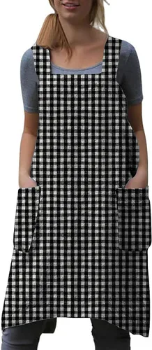 Vista 24 de WROLEM Women's Cross Back Pinafore Apron with Large Pockets Home Kitchen, Restaurant, Coffee house,Cooking Gardening Works