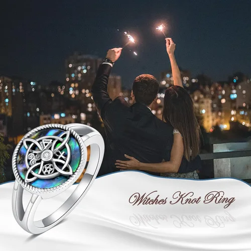 Vista 7 de YAFEINI Anillo de nudo de bruja de plata de ley con nudo de bruja celta, regalo de joyería para mujeres