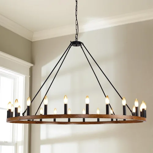 Vista 9 de Candelabro de 12 luces de plata con rueda de vagón, candelabros de granja para comedor, lámpara de iluminación rústica para entrada, candelabros