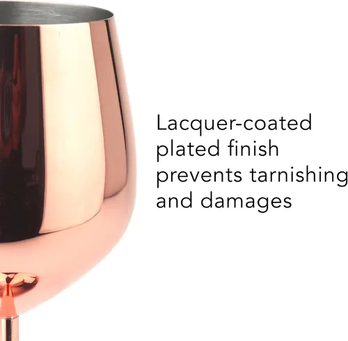 Vista 4 de PG Juego de copas de vino de acero inoxidable con tallo de cobre y oro rosa, 4 – 18.5 oz