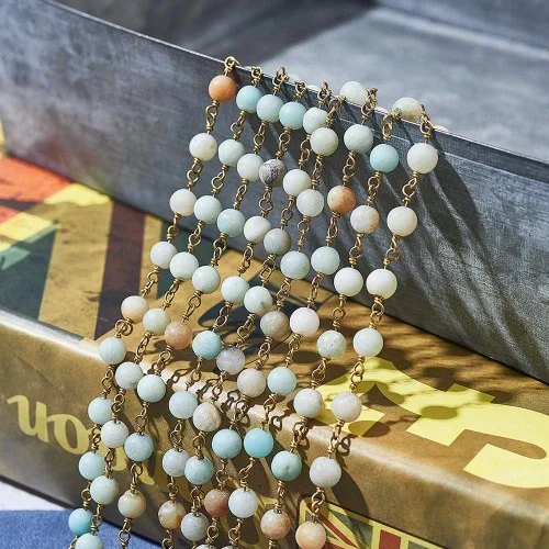 Vista 2 de LiQunSweet 16.4 Feet (5 Meters) Handmade Vintage Natural Gemstone Amazonite Stone 6mm Ball Beads Rosary Chains for Jewelry Making
