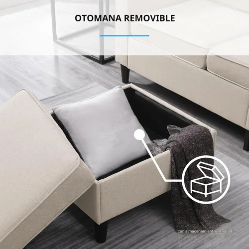 Vista 4 de PUREMIND Juego de sofá de 2 piezas, moderno juego de sofá y silla en forma de L de lino con otomana de almacenamiento y bolsillo lateral, sofás