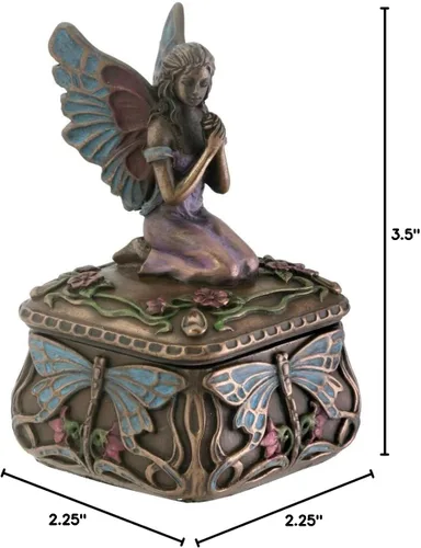 Vista 2 de SUMMIT COLLECTION Art Nouveau - Joyero de hadas arrodillado con libélula y flores florecientes