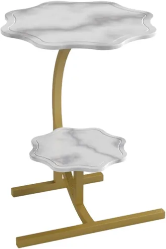 Vista 7 de Mesa auxiliar pequeña en forma de C con textura de mármol en forma de flor de 2 capas, mesa auxiliar para sofá, mesita de noche para sala de estar