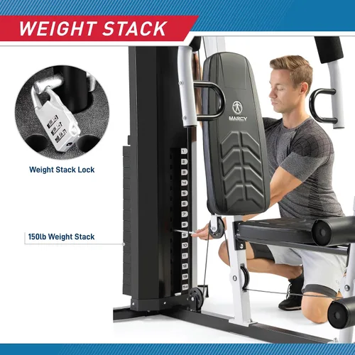 Vista 4 de Marcy 150lb. Stack Home Gym with Pulley, Arm, and Leg Developer Multifunctional Workout Station for Weightlifting and Bodybuilding