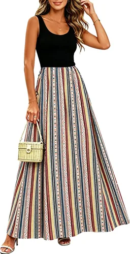 Vista 11 de Bluetime Vestido largo de verano para mujer, estilo bohemio, sin mangas, estampado floral (S-3XL)