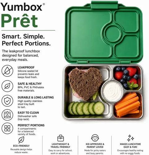 Vista 5 de Yumbox Prêt Bento Box de acero inoxidable con contenedor de almuerzo a prueba de fugas, bandeja apta para sándwich, lonchera para niños, adultos