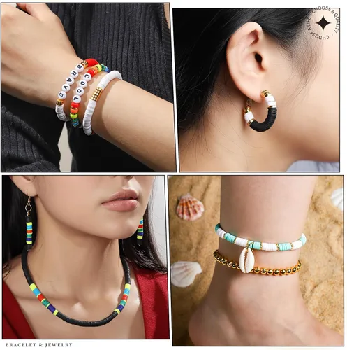 Vista 7 de LEOBRO Kit de fabricación de pulseras de cuentas de arcilla, 3524 cuentas blancas, negras y doradas para pulseras, cuentas para hacer joyas
