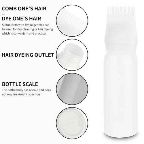 Vista 3 de Botella aplicadora de peine de raíz, botella aplicadora de aceite para el cabello de 6 onzas para teñir el cabello, cepillo aplicador de botella