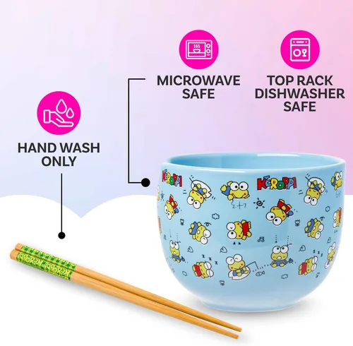 Vista 135 de Silver Buffalo Hello Kitty y sus amigos Chococat - Tazón de cerámica para ramen y arroz con palillos, patrón a cuadros, apto para microondas, 20