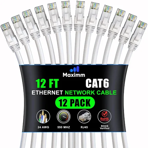 Vista 15 de Maximm Cable Ethernet Cat6 de 7 pies, 10 Gbps 550 MHz, negro, paquete de 12