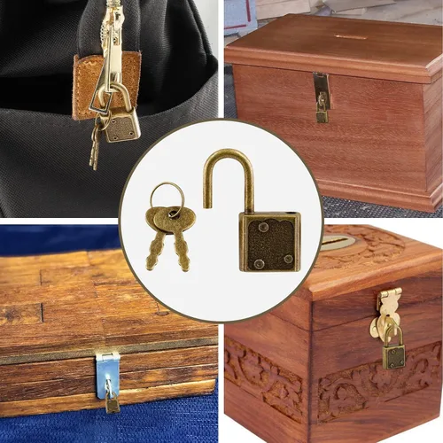 Vista 5 de Piutouyar Mini cerradura con llave, cerradura de equipaje pequeña, candado pequeño, cerradura de diario, cerradura de bronce, cerradura vintage