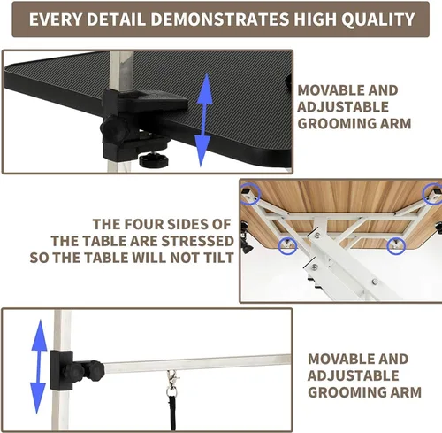 Vista 3 de Mesa hidráulica de aseo para perros pequeños y grandes, mesa profesional de aseo de mascotas resistente con brazo superior ajustable y soga, rango