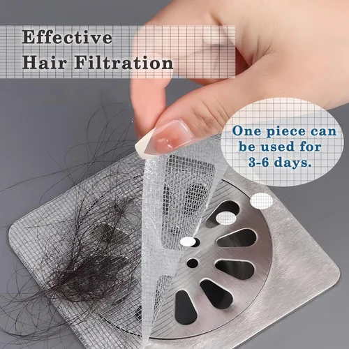 Vista 2 de Adhesivos desechables para drenaje de cabello, 4 x 4 pulgadas, calcomanía desechable de drenaje de piso de ducha, cubierta de malla desechable