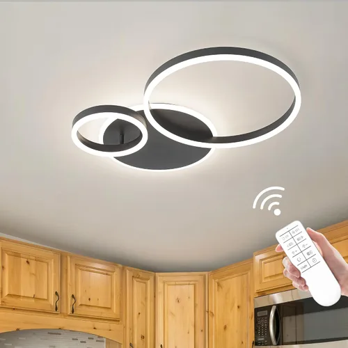 Vista 9 de O'NEELDY Moderna lámpara de techo LED regulable de montaje empotrado con control remoto de anillo de acrílico, 48W 3000K-6000K ajustable, lámpara