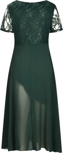 Vista 5 de Vestido de verano para mujer, elegante, acampanado, de gasa, largo por debajo de la rodilla, vestido de dama de honor, media manga, ajustado