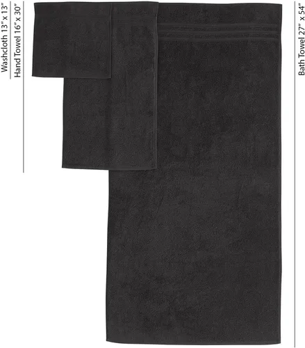 Vista 6 de Juego de 6 toallas de baño negras para baño, algodón turco original, suave, absorbente y de primera calidad, 2 toallas de baño, 2 manos y 2 toallas