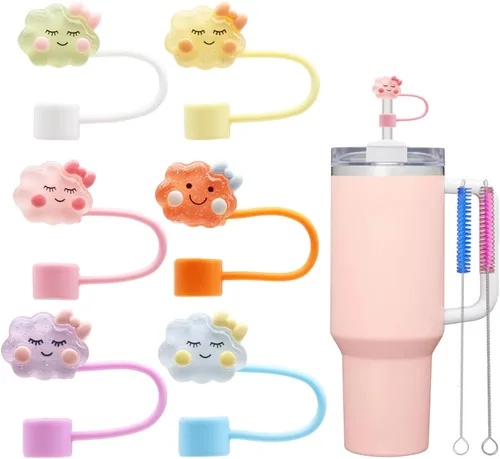 Vista 8 de 8Pcs Cute 10mm Animal Straw Covers Cap for Stanley Cup,Silicone Straw Toppers Compatible with Stanley 30&40 Oz Tumblers with Handle, Dust-Proof