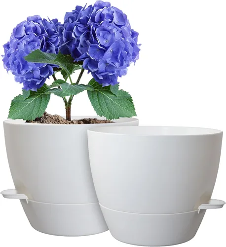 Vista 20 de Macetas de 8 pulgadas con riego automático, juego de 2 macetas de plástico con agujeros de drenaje de malla para plantas de jardín y flores, macetas