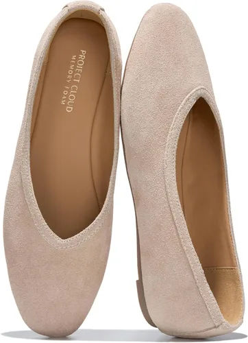 Vista 7 de Project Cloud 100% Cuero Genuino Ballet Flats para Mujer - Zapatos de Mujer Bronceado Gamuza