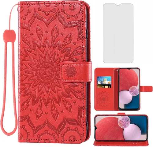 Vista 9 de Asuwish Funda de teléfono para Samsung Galaxy A13 LTE 4G con protector de pantalla de vidrio templado y funda delgada de cuero, soporte para Azul