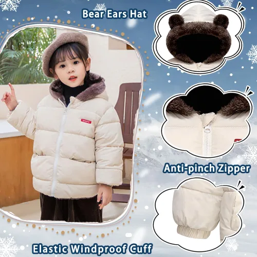 Vista 3 de Fairy Baby Abrigo de invierno para bebé, chaqueta con capucha para bebé, chaqueta de forro polar cálido, traje de nieve, cárdigan de oso para niños