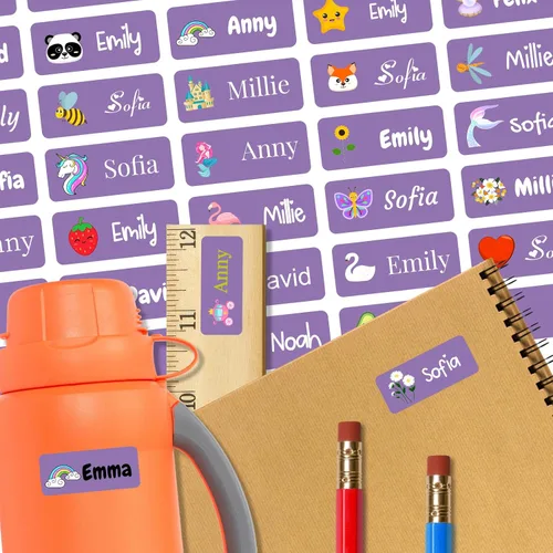 Vista 21 de 128 etiquetas adhesivas de nombre personalizadas para guardería, etiquetas de nombre impermeables personalizadas para niños, suministros escolares