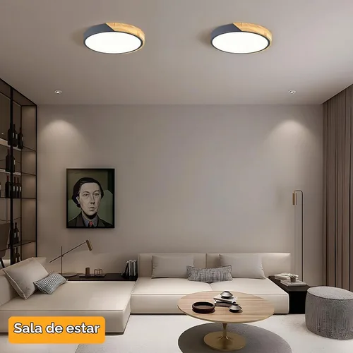 Vista 6 de Lámpara de techo LED moderna, lámpara de techo minimalista de madera empotrada, 4000 K no regulable, lámpara de iluminación circular con pantalla