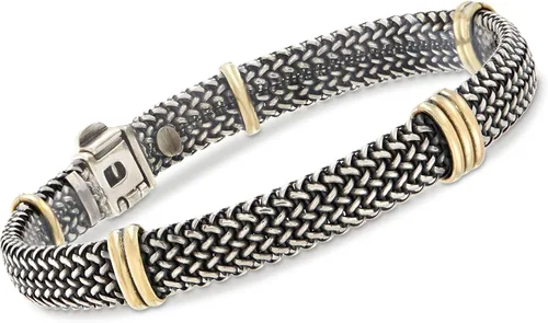 Vista 9 de Ross-Simons Italian Sterling Silver and 18kt Bonded Gold Woven Bracelet