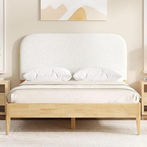 Vista 12 de KISLOT Marco de cama de madera con cabecera tapizada, marrón, tamaño Queen